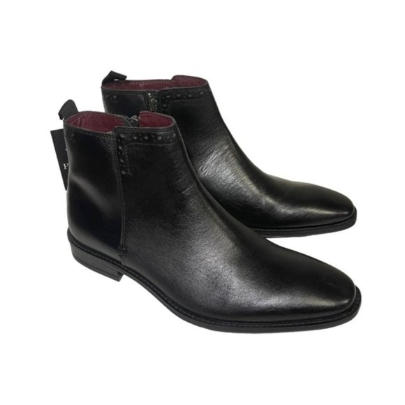 Silver Street Leather Boots Men's Size 8 Wide Fit Black Flat Brogue Style NEW - Picture 1 of 14